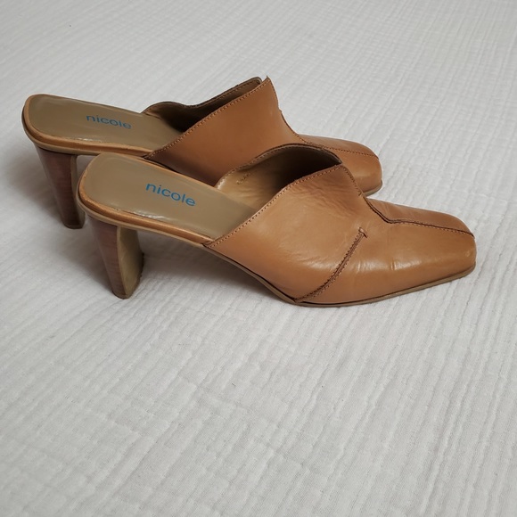 Nicole Slip On Tan Leather Mules Size 8 Classic Boho Chic Vintage Retro Fall - Picture 3 of 12
